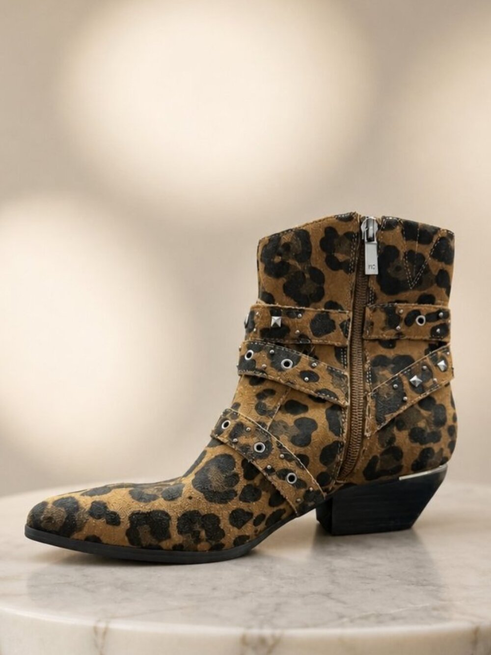 Kenneth Cole Cheyenne Stud Real Leather Leopard-Print Ankle Boots 7.5M - Picture 4 of 10